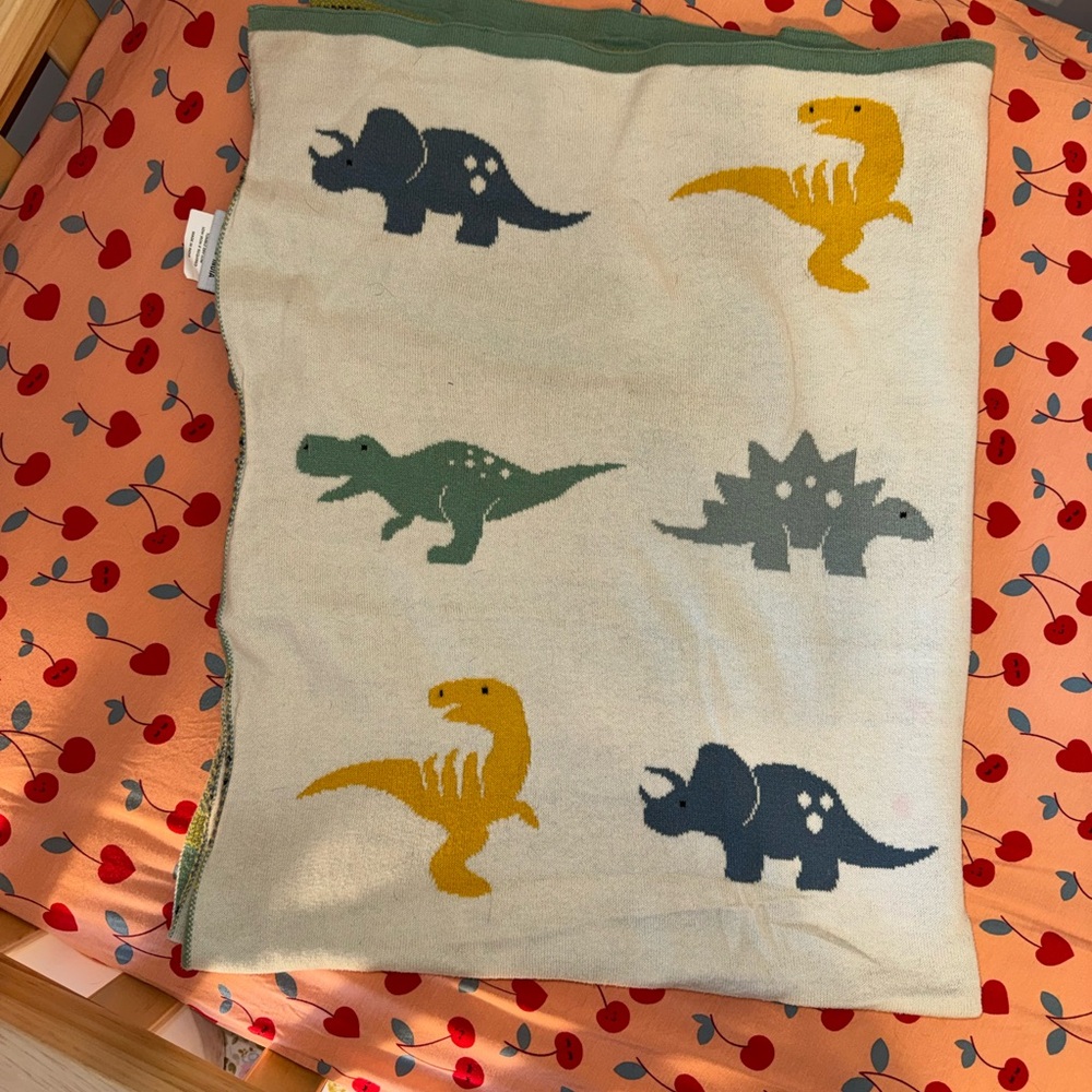 Joules Orange and Cream Dinosaur Blanket